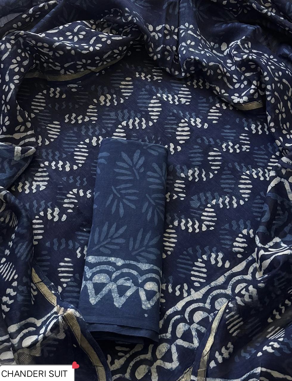 Hand block printed Chanderi Silk suit