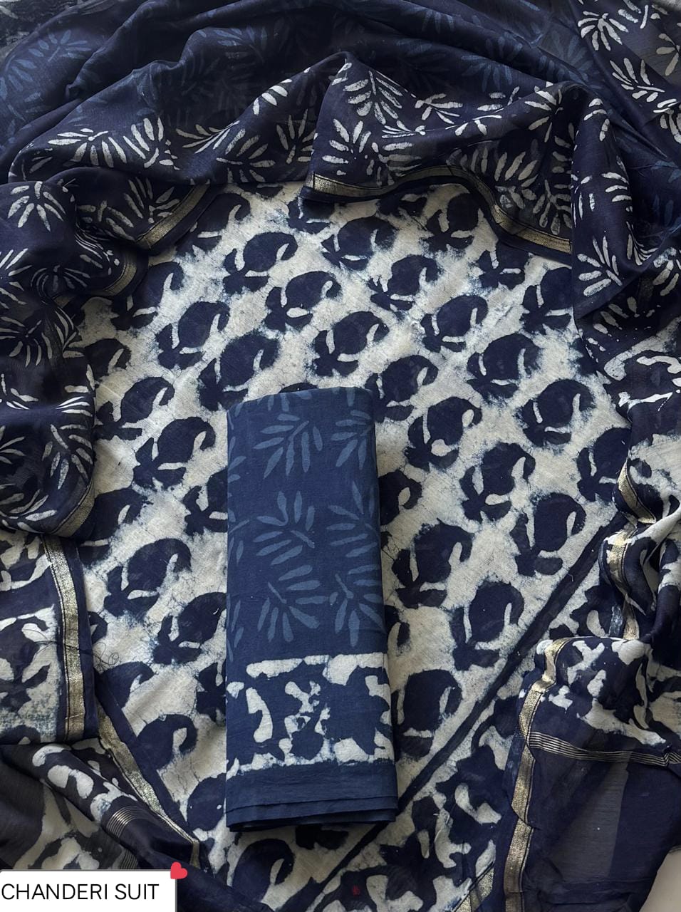 Hand block printed Chanderi Silk suit