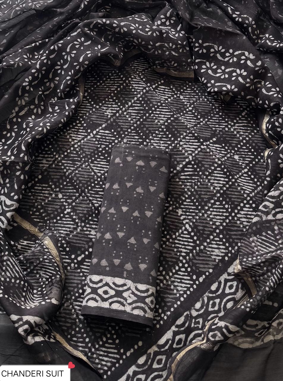 Hand block printed Chanderi Silk suit