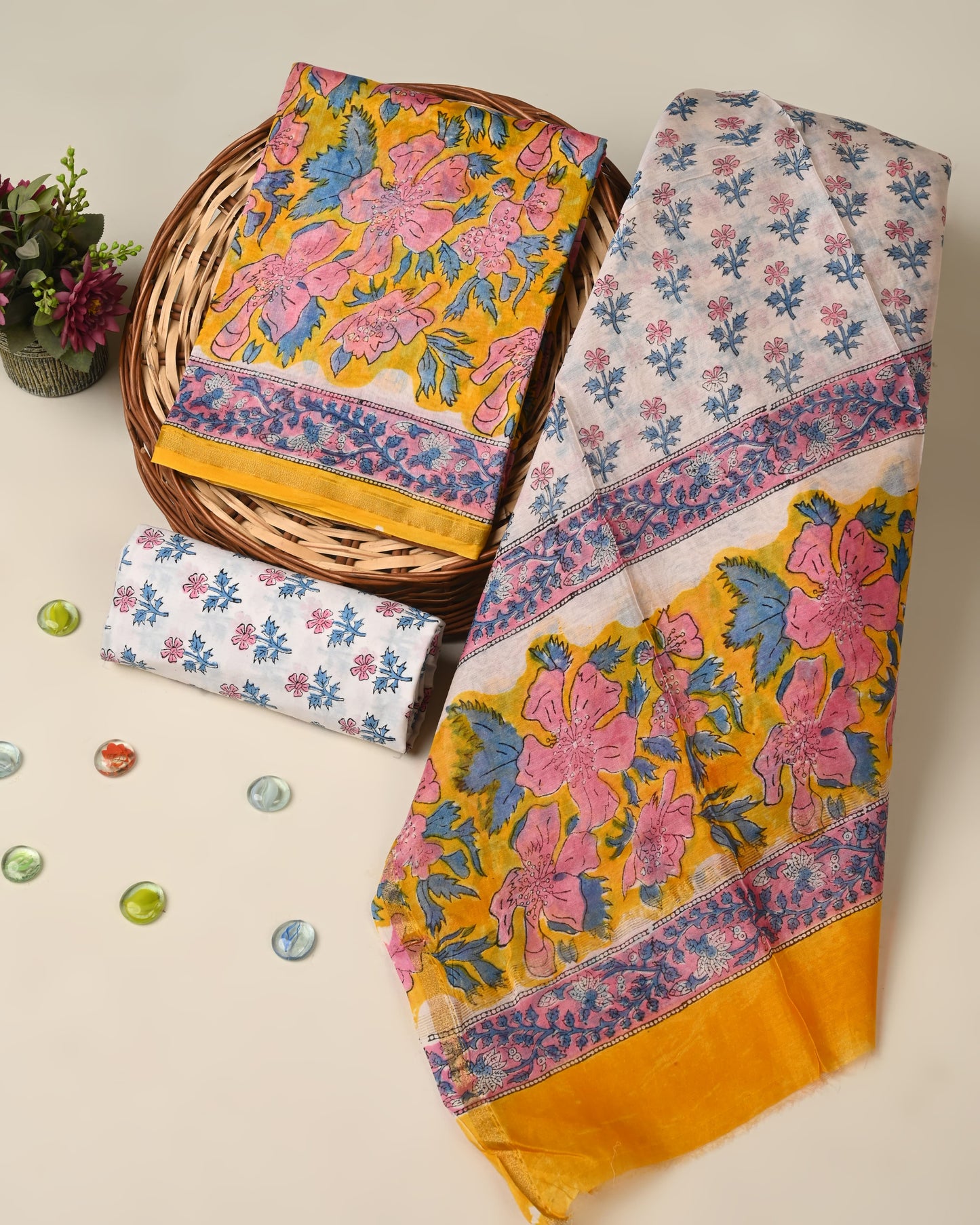 Hand block printed Chanderi Silk suit