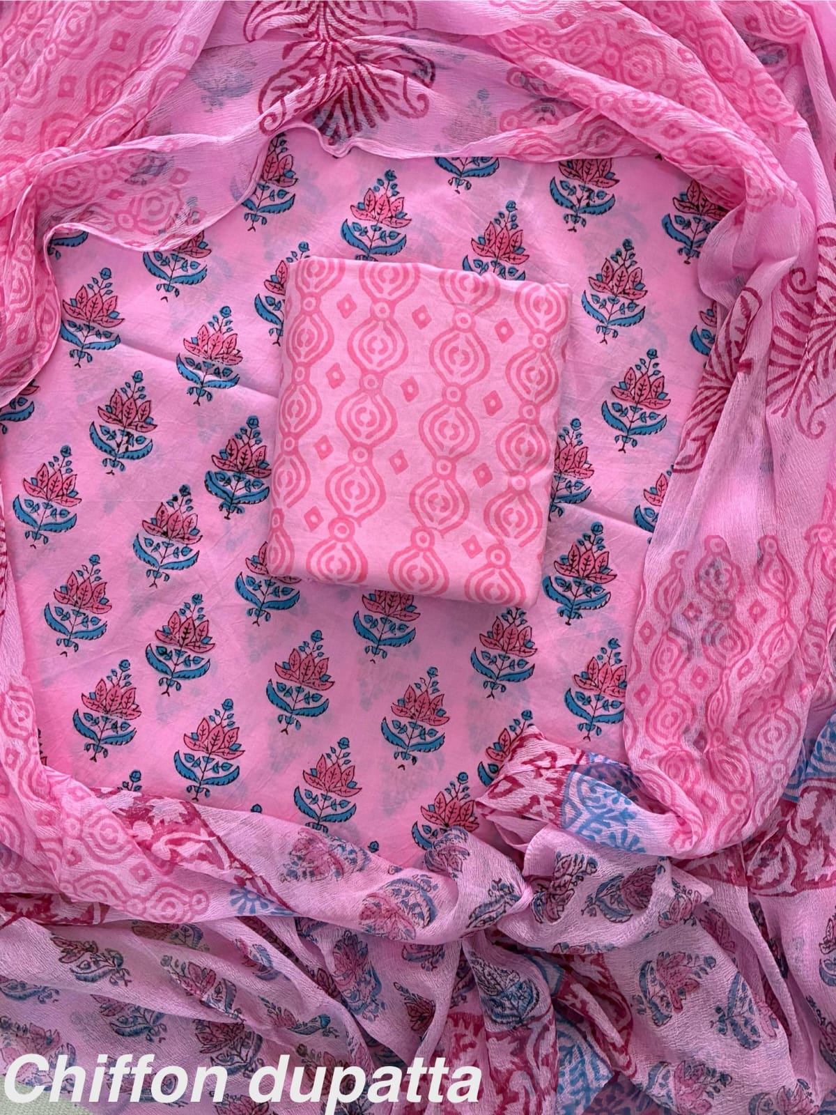 Traditional cotton suit with chiffon dupatta