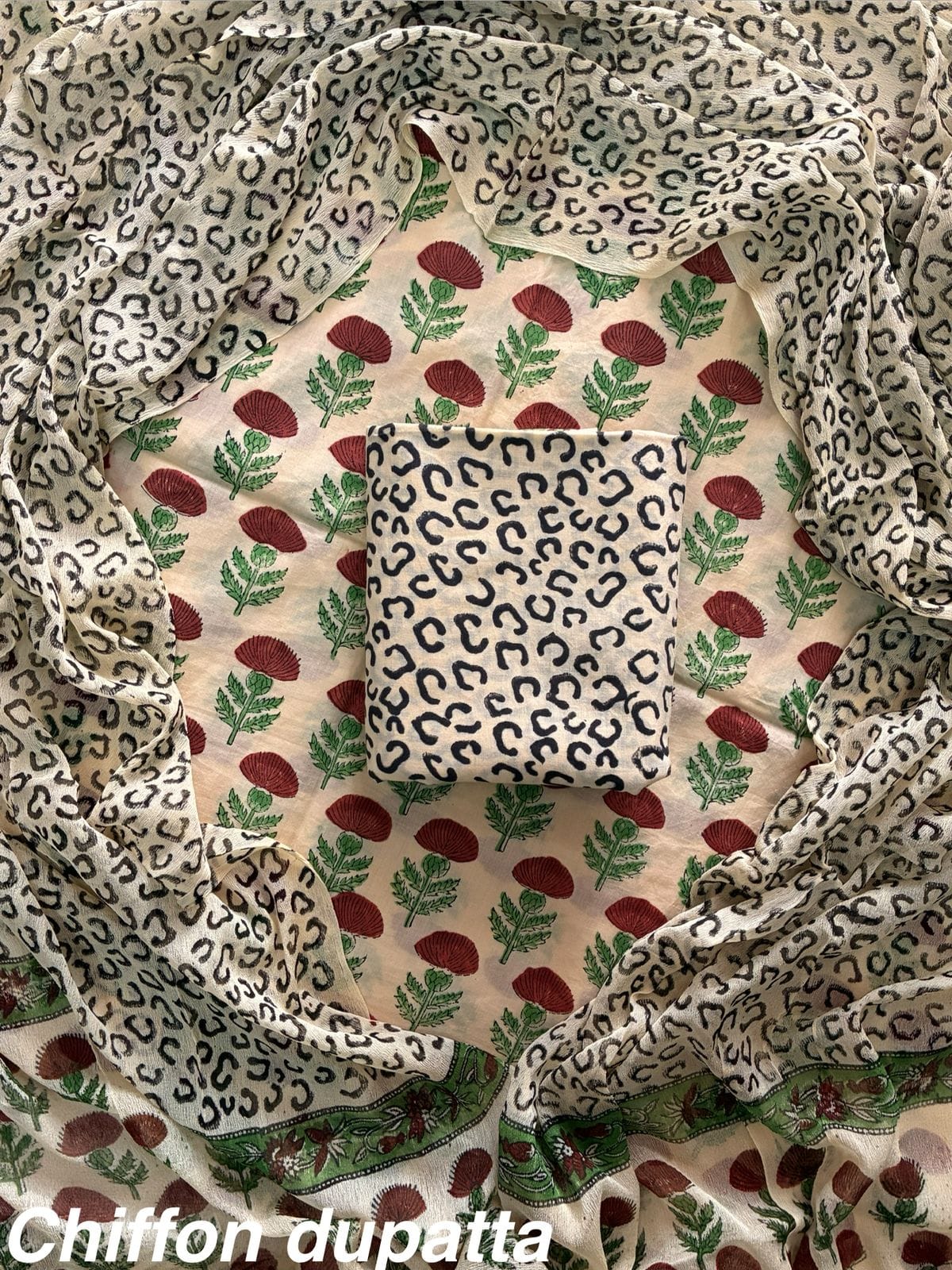 Traditional cotton suit with chiffon dupatta