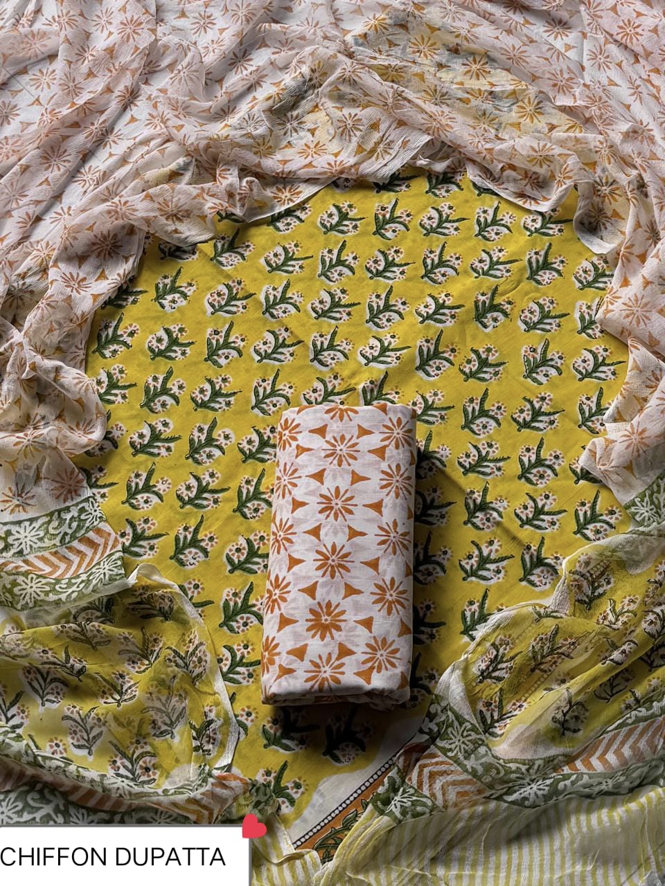 Traditional cotton suit with chiffon dupatta