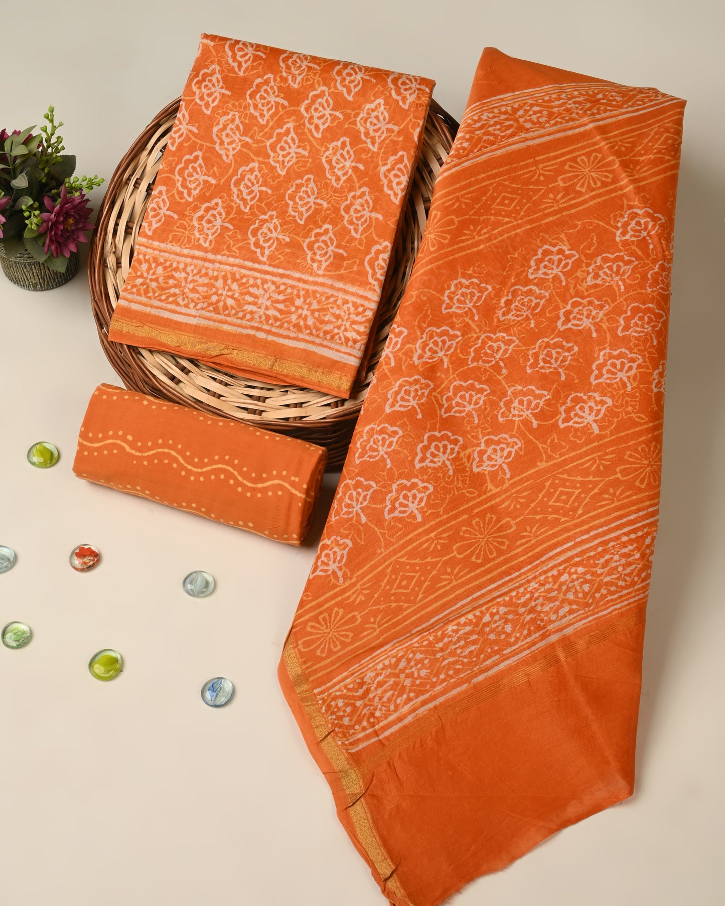 Hand block printed Chanderi Silk suit