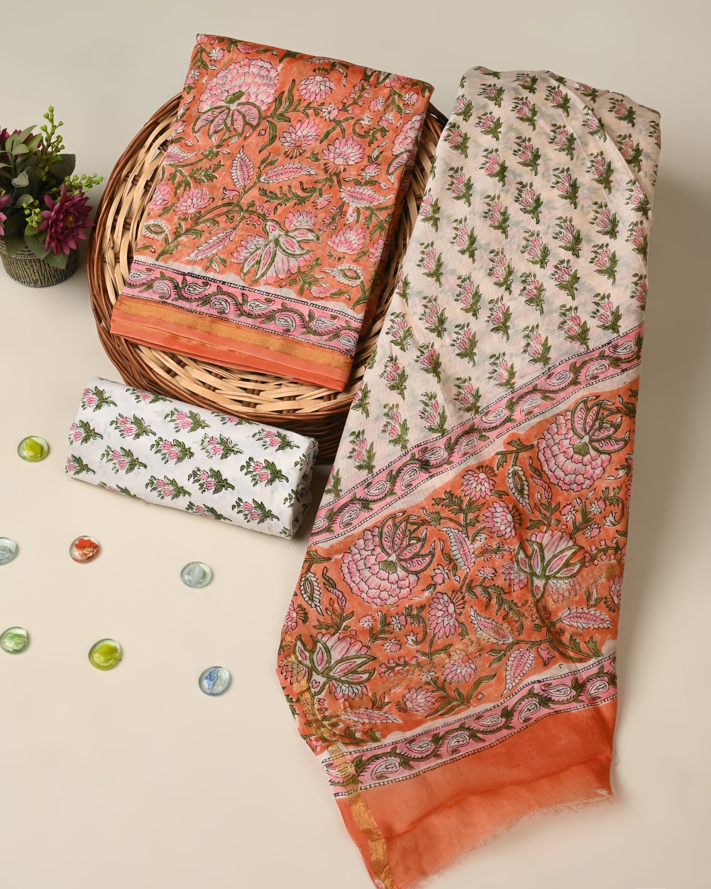 Hand block printed Chanderi Silk suit