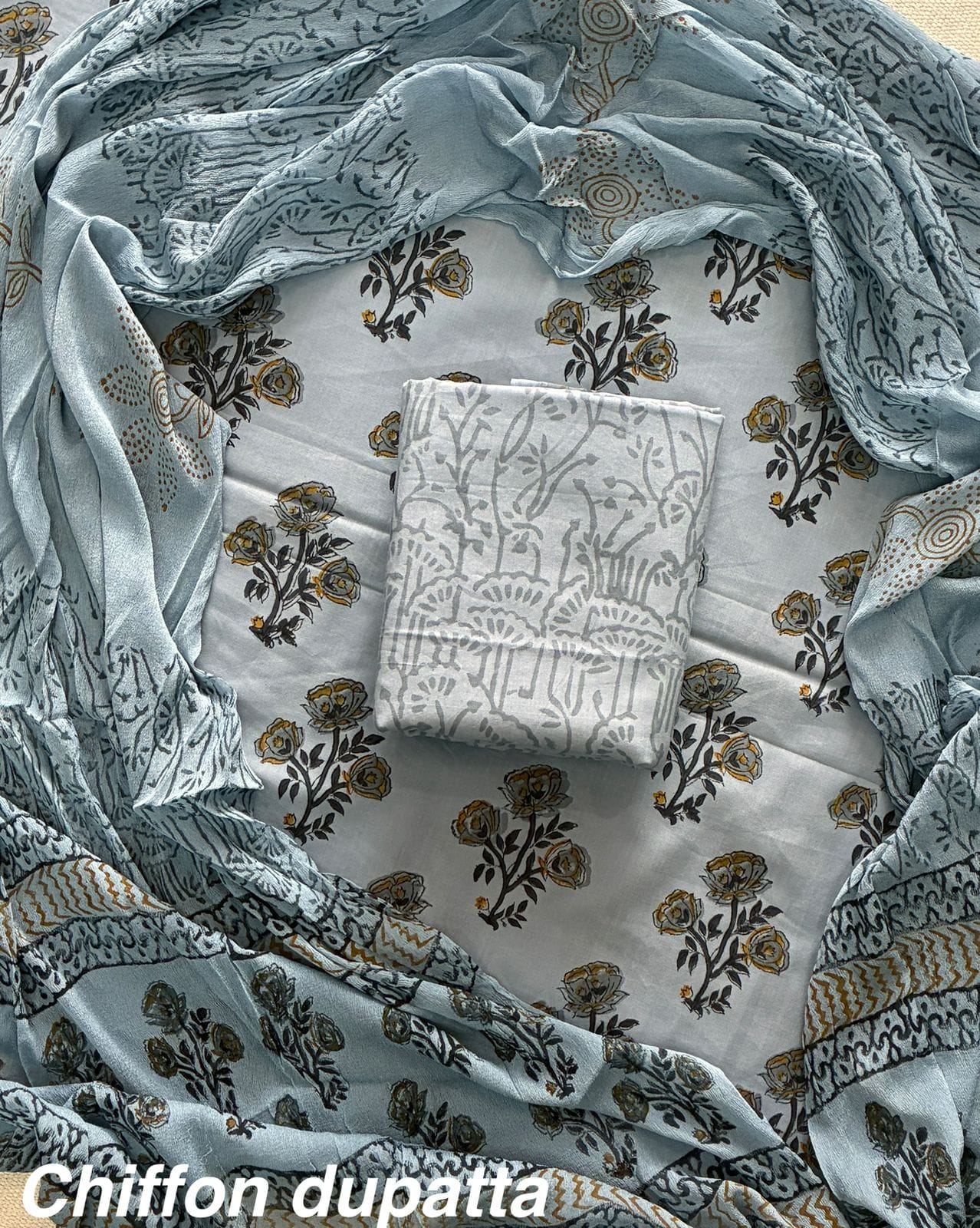 Traditional cotton suit with chiffon dupatta