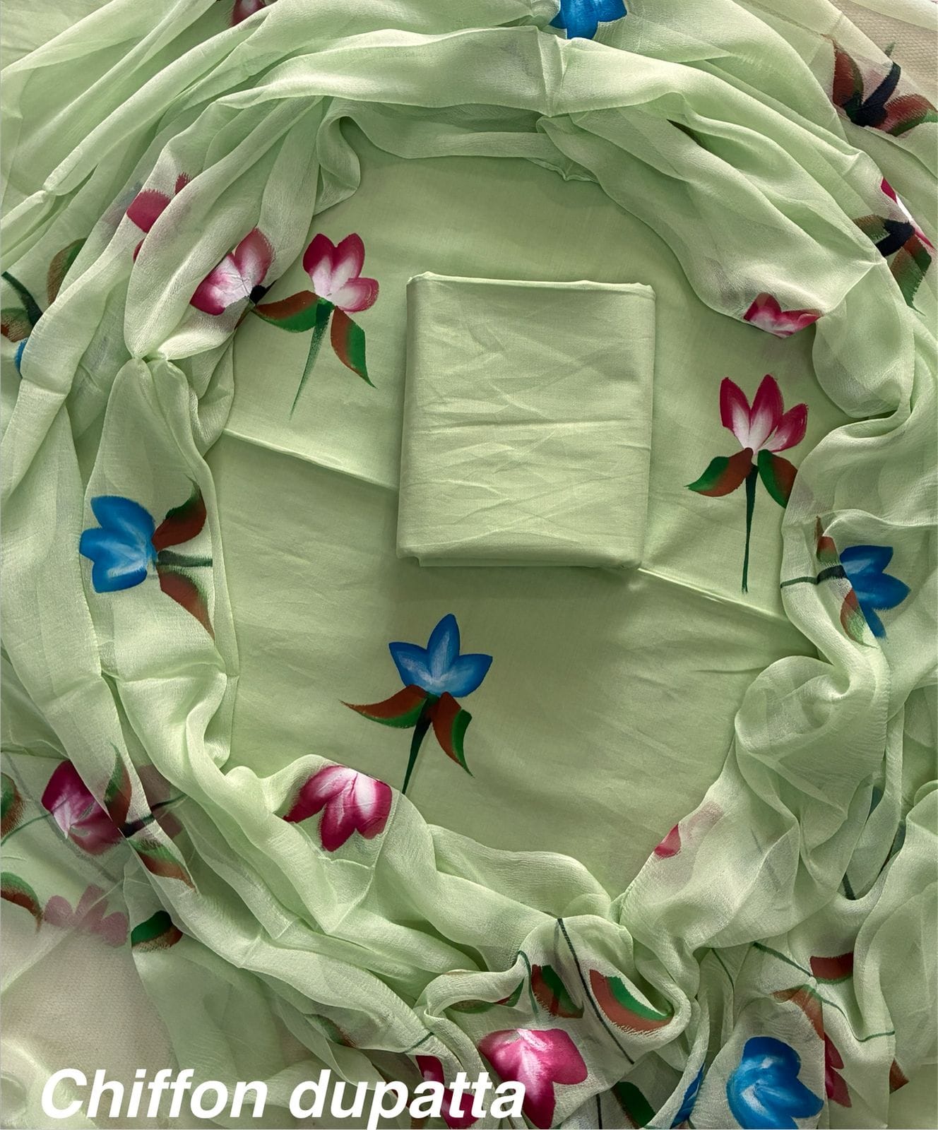 Traditional cotton suit with chiffon dupatta