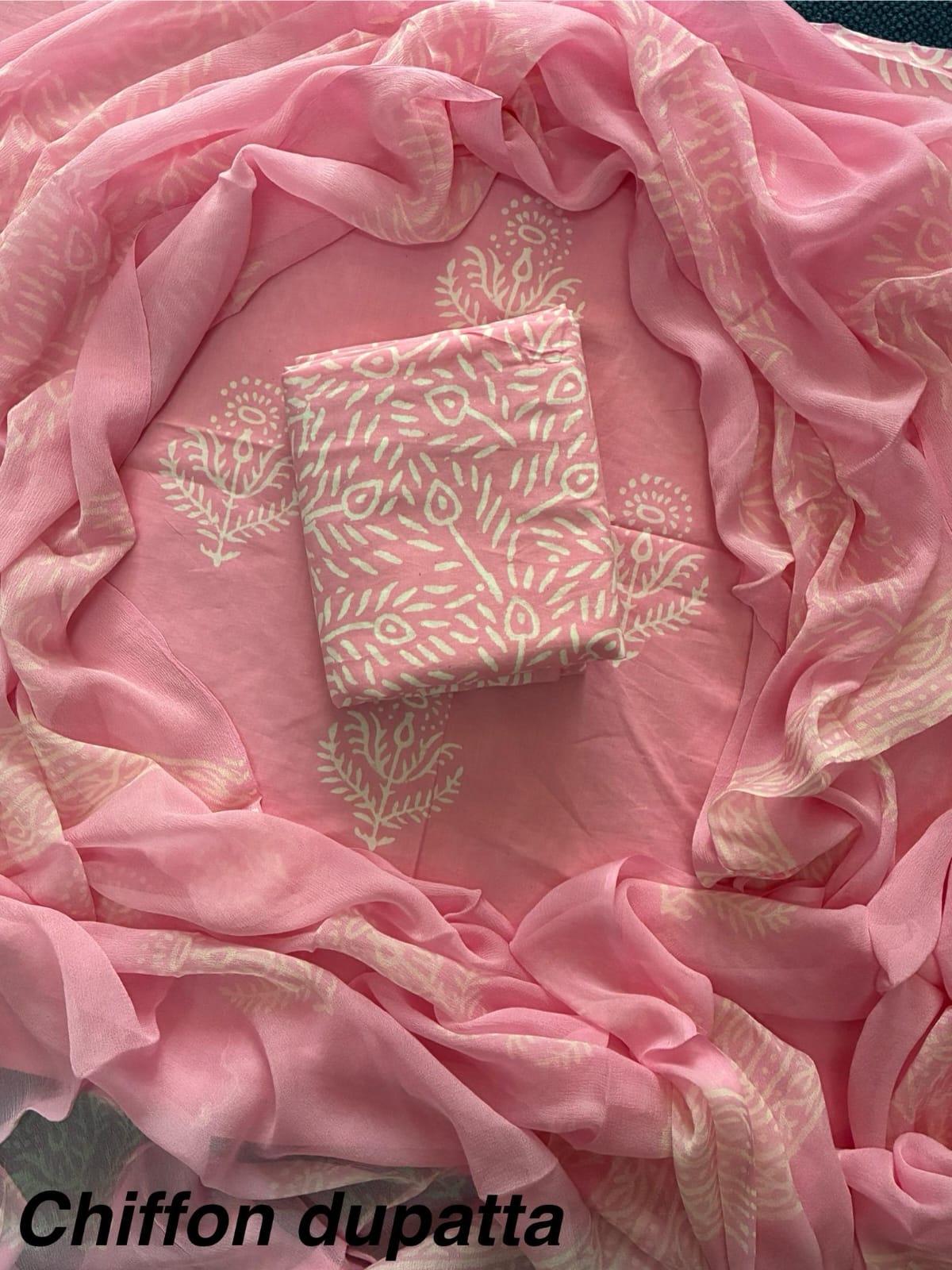 Traditional cotton suit with chiffon dupatta