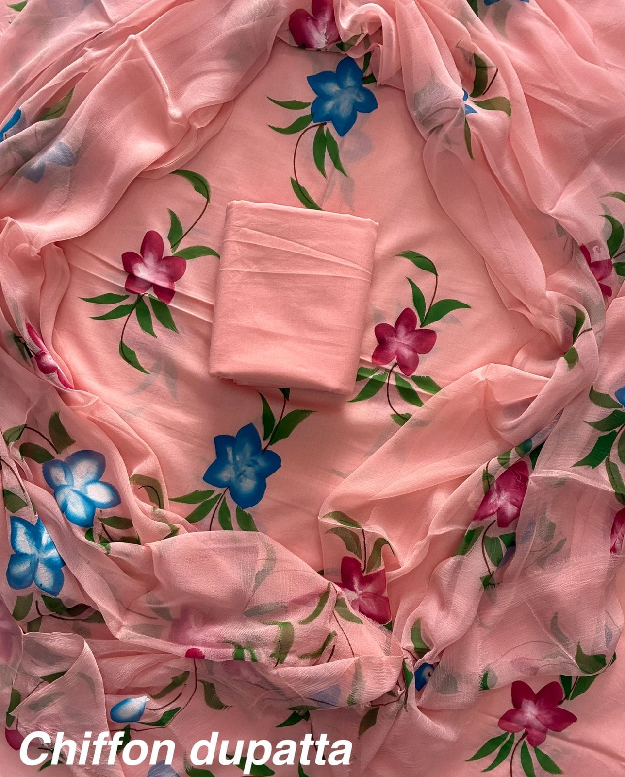 Traditional cotton suit with chiffon dupatta