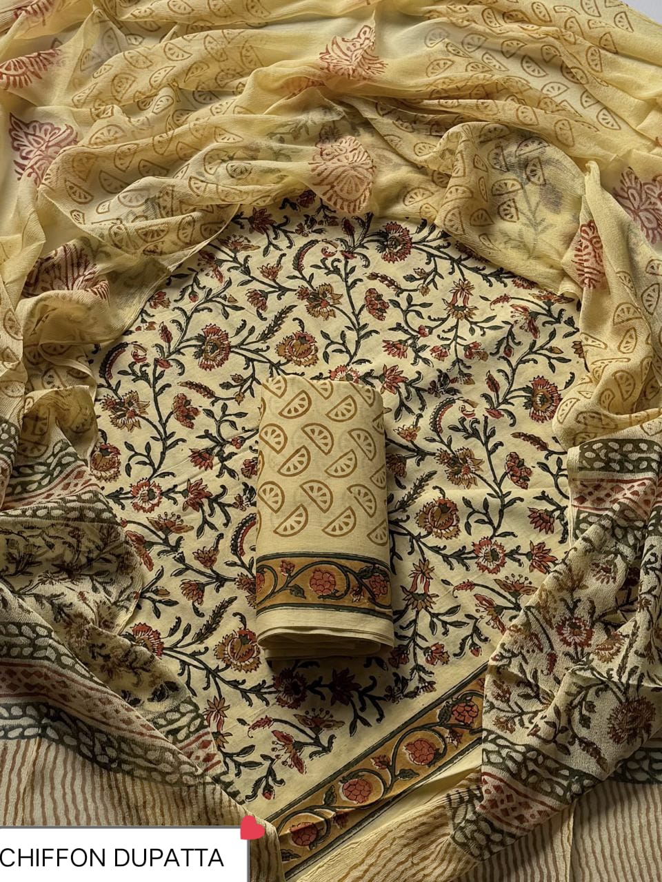 Traditional cotton suit with chiffon dupatta