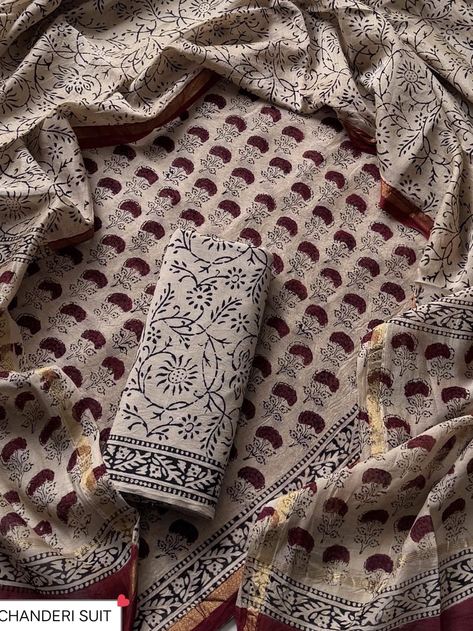 Hand block printed Chanderi Silk suit
