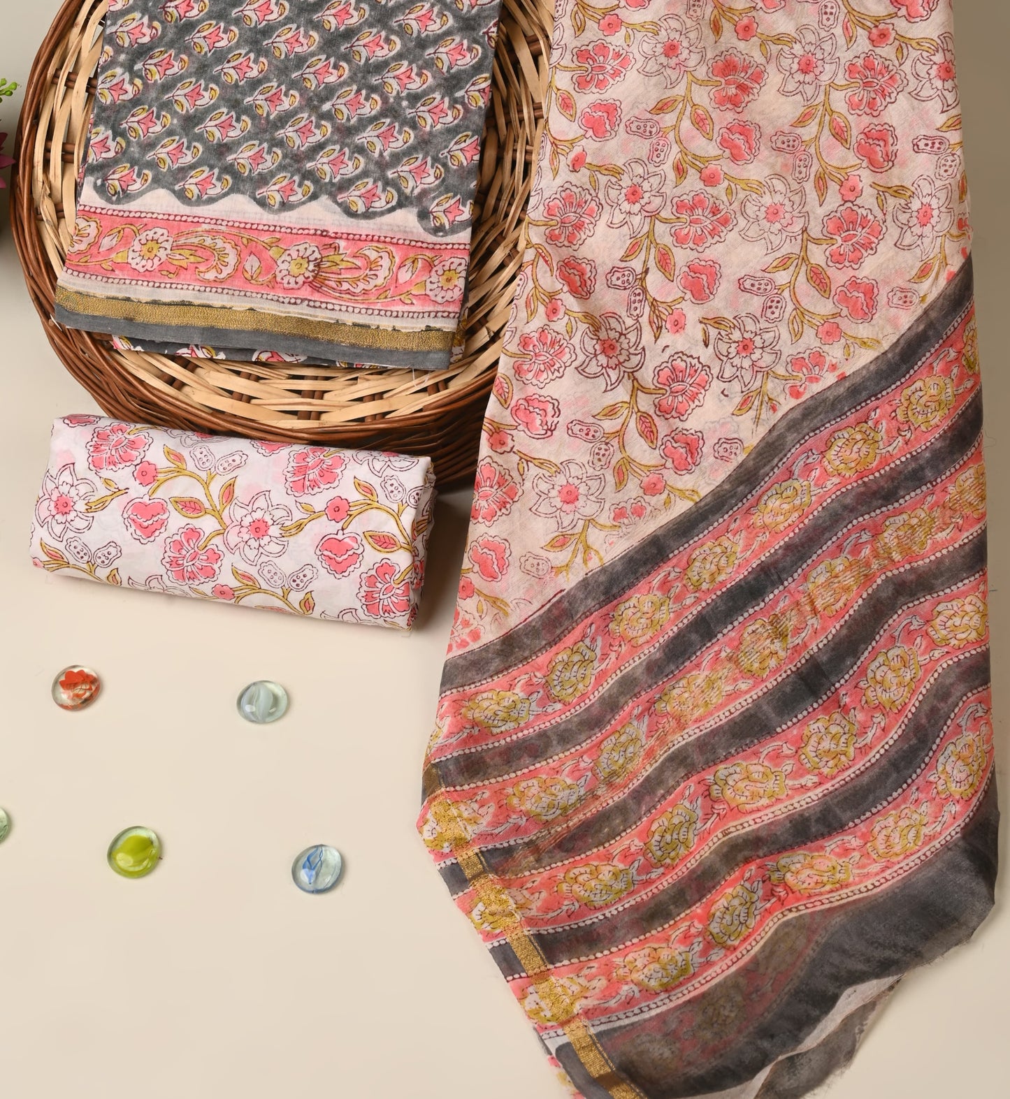 Hand block printed Chanderi Silk suit