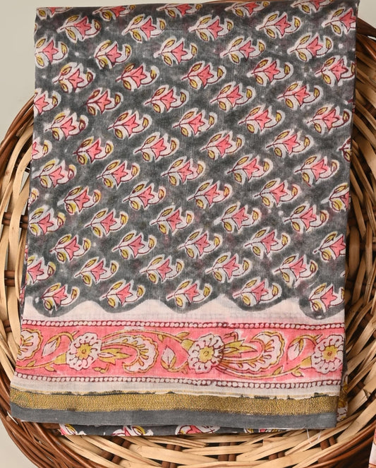 Hand block printed Chanderi Silk suit