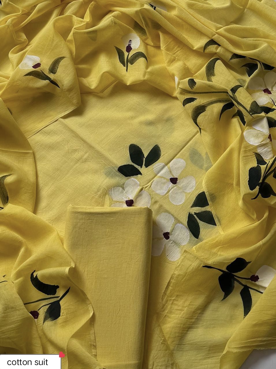 Traditional Hand printed cotton suit with cotton Dupatta