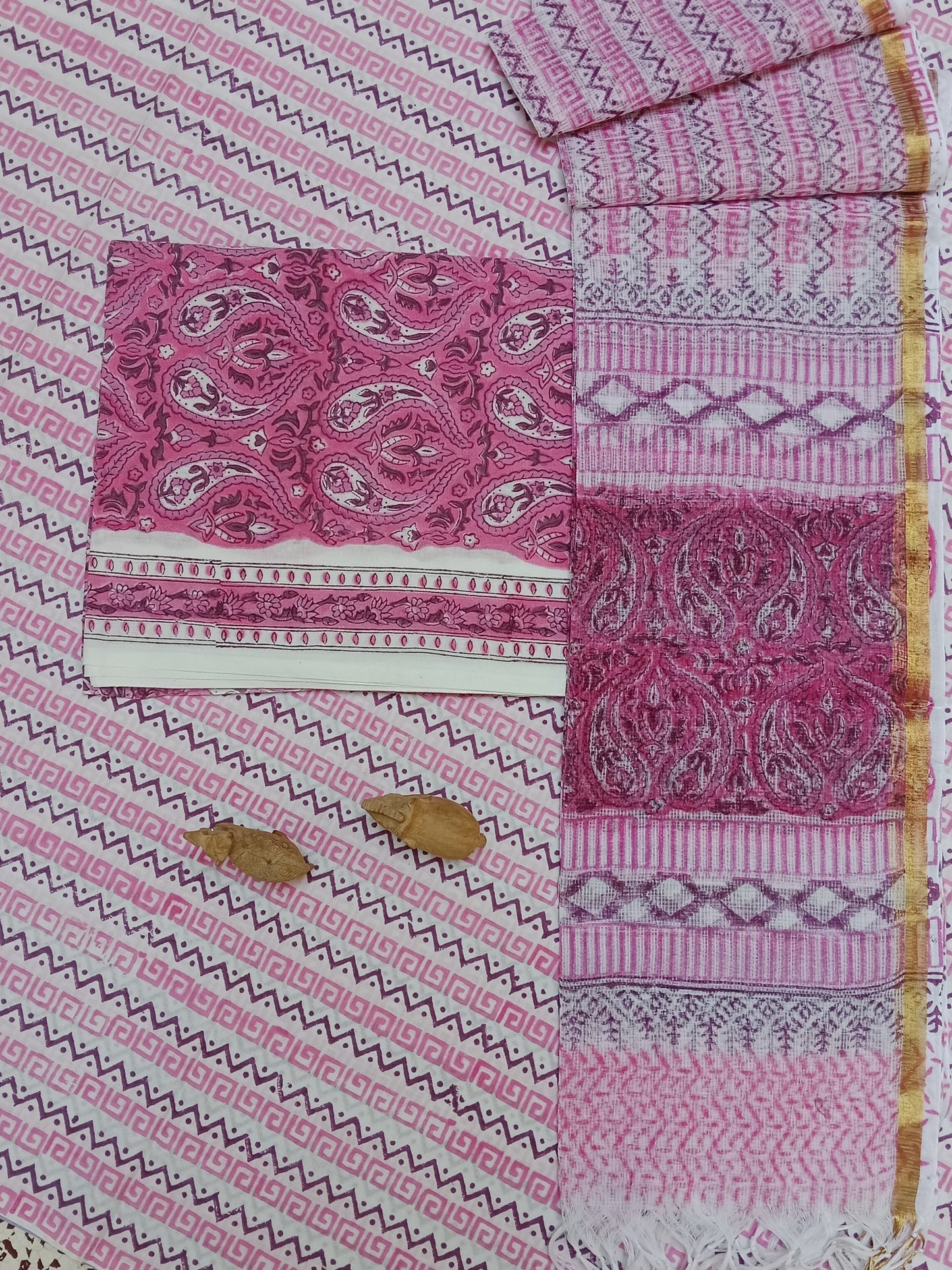 Designer Handblock printed cotton suit with kota doriya dupatta
