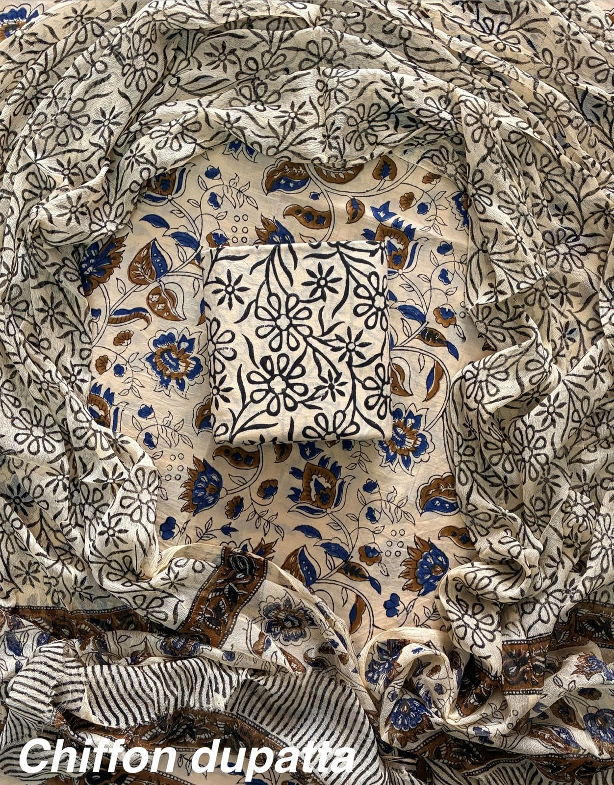 Traditional cotton suit with chiffon dupatta