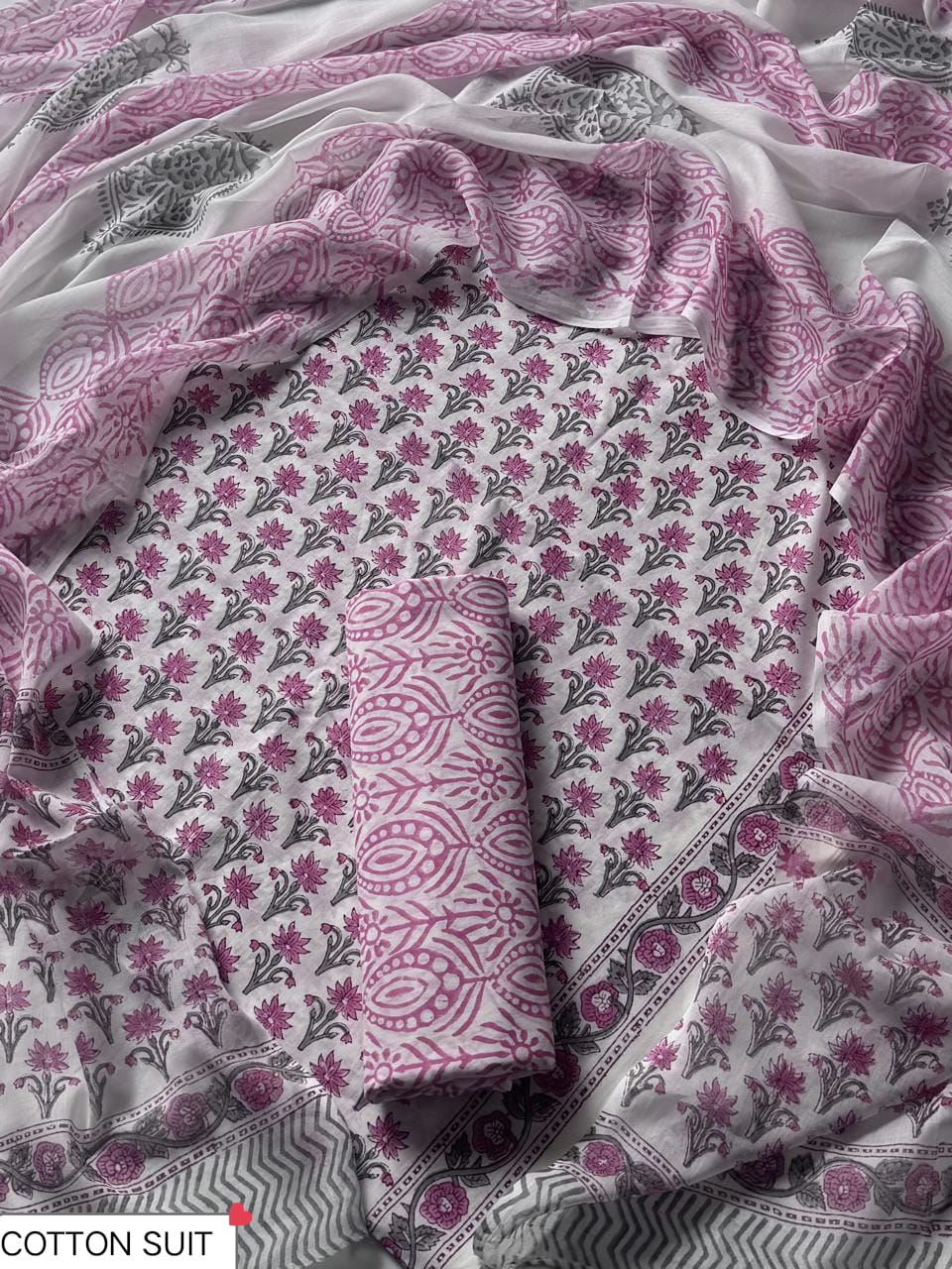 Cotton suit with malmal dupptta