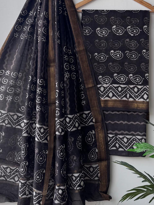 Hand block printed  Maheswari silk suit