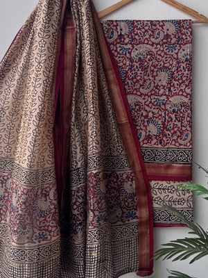 Hand block printed  Maheswari silk suit