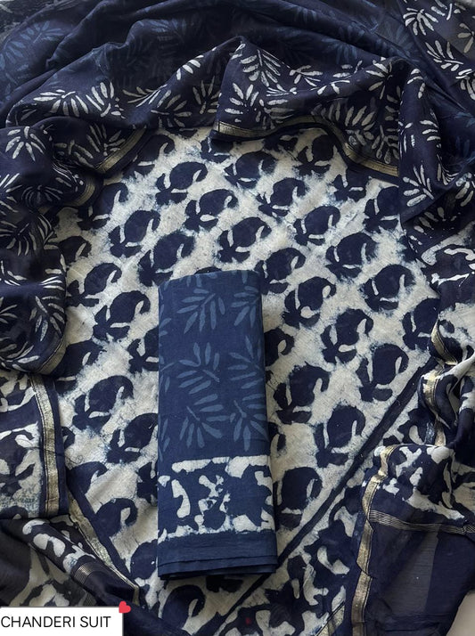 Hand block printed  Chanderi Silk suit