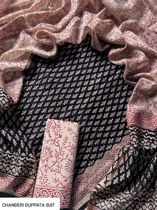 Hand block printed  Chanderi Silk suit