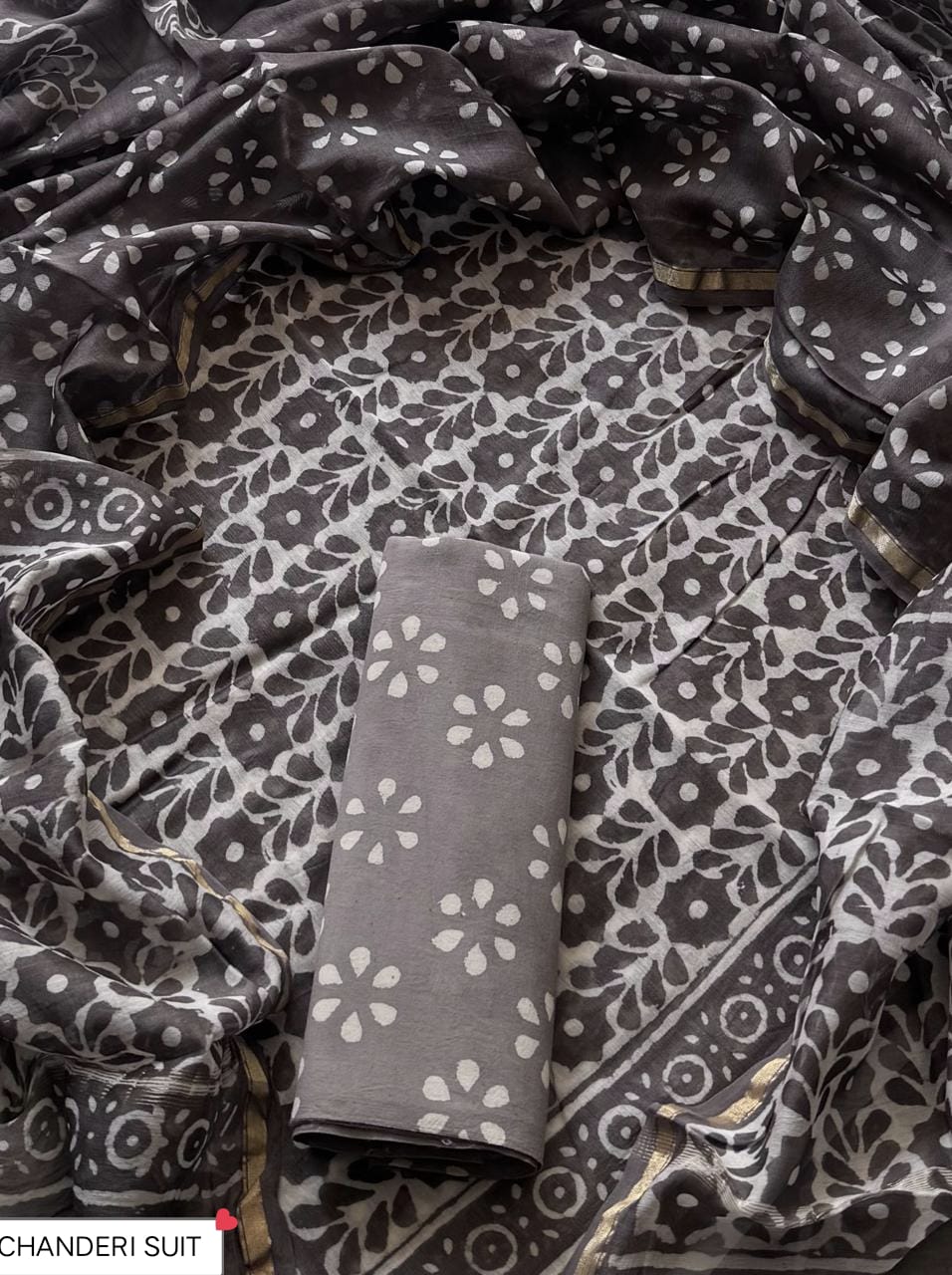 Hand block printed  Chanderi Silk suit