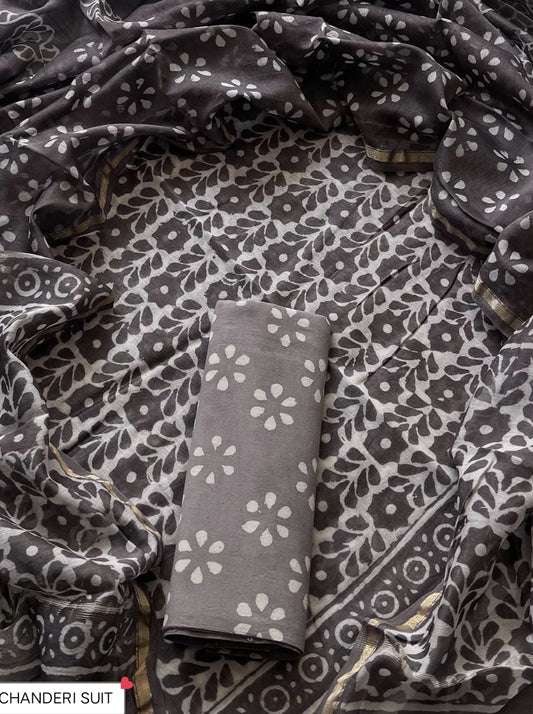 Hand block printed  Chanderi Silk suit