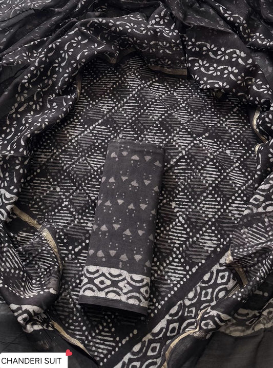 Hand block printed  Chanderi Silk suit