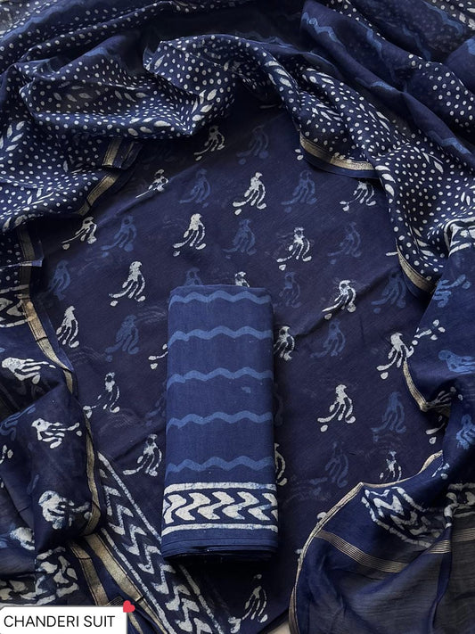Hand block printed  Chanderi Silk suit