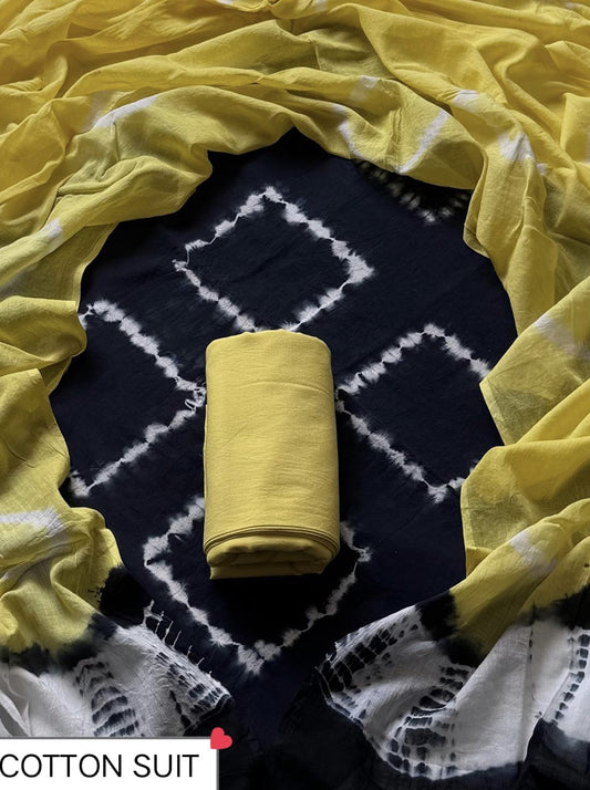 Traditional Hand printed cotton suit with cotton Dupatta