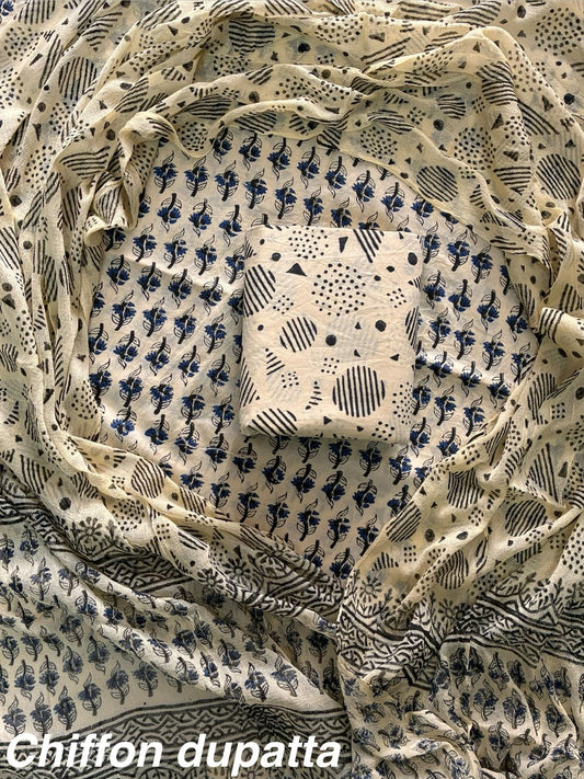 Traditional cotton suit with chiffon dupatta