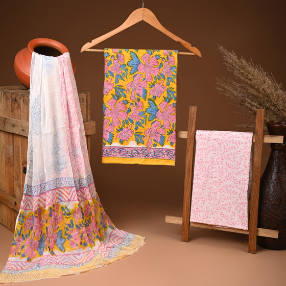 Traditional cotton suit with chiffon dupatta