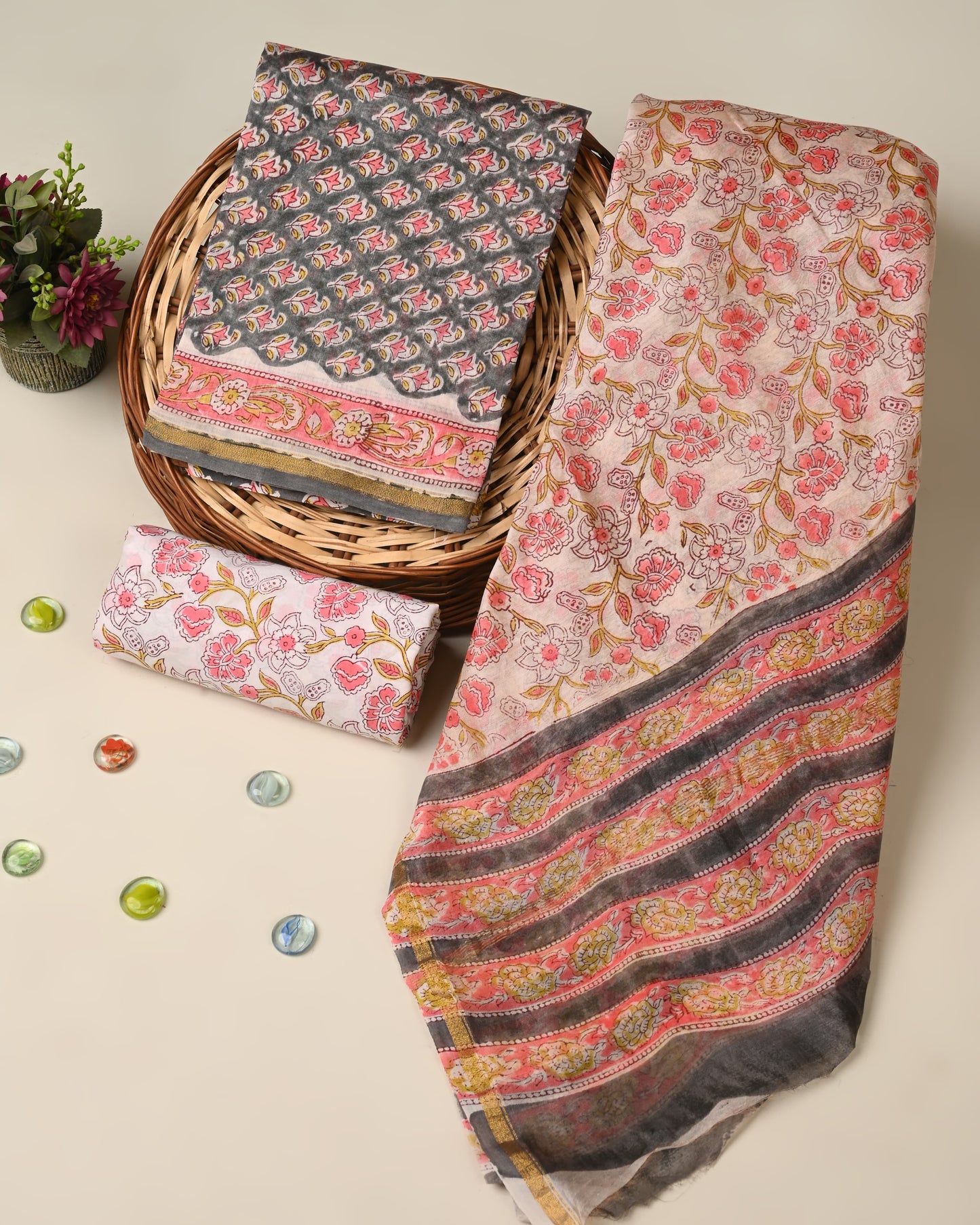 Hand block printed  Chanderi Silk suit