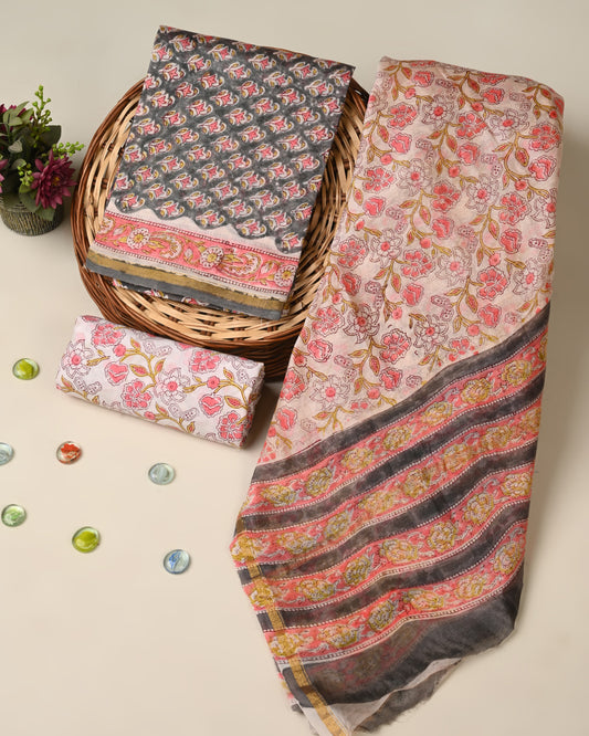 Hand block printed  Chanderi Silk suit