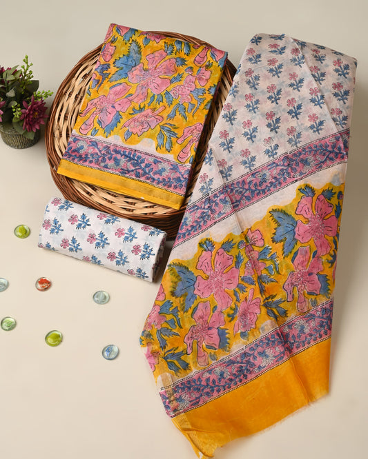 Hand block printed  Chanderi Silk suit