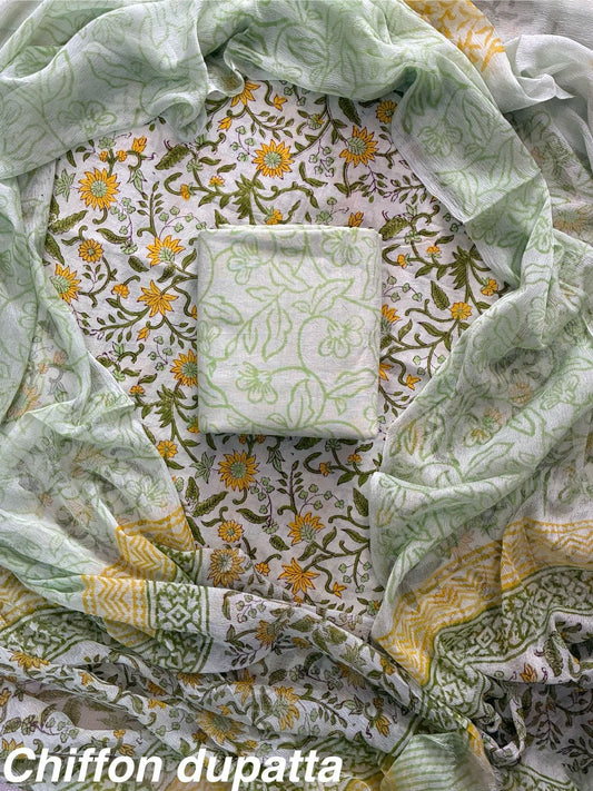 Traditional cotton suit with chiffon dupatta