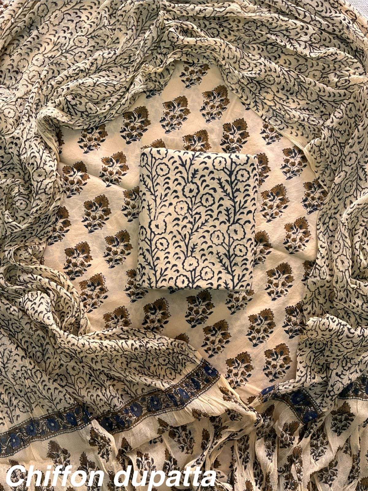 Traditional cotton suit with chiffon dupatta