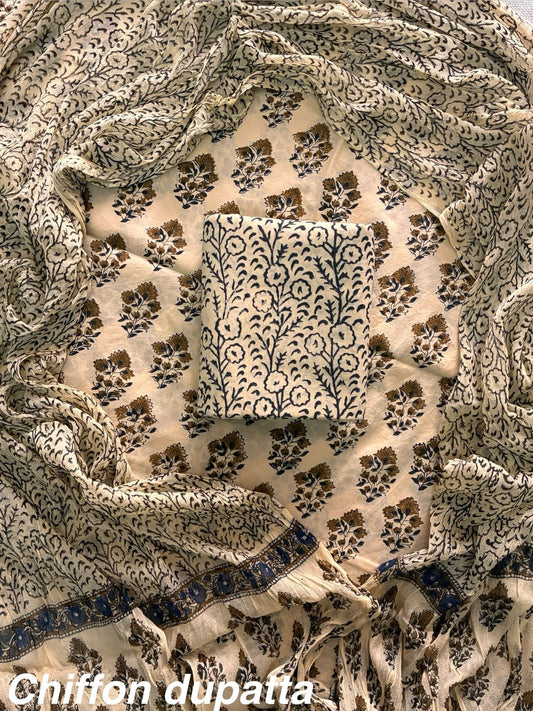 Traditional cotton suit with chiffon dupatta