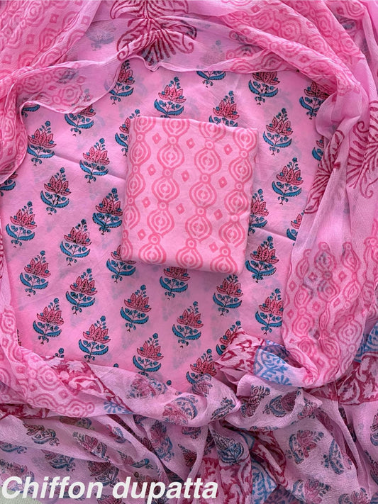 Traditional cotton suit with chiffon dupatta