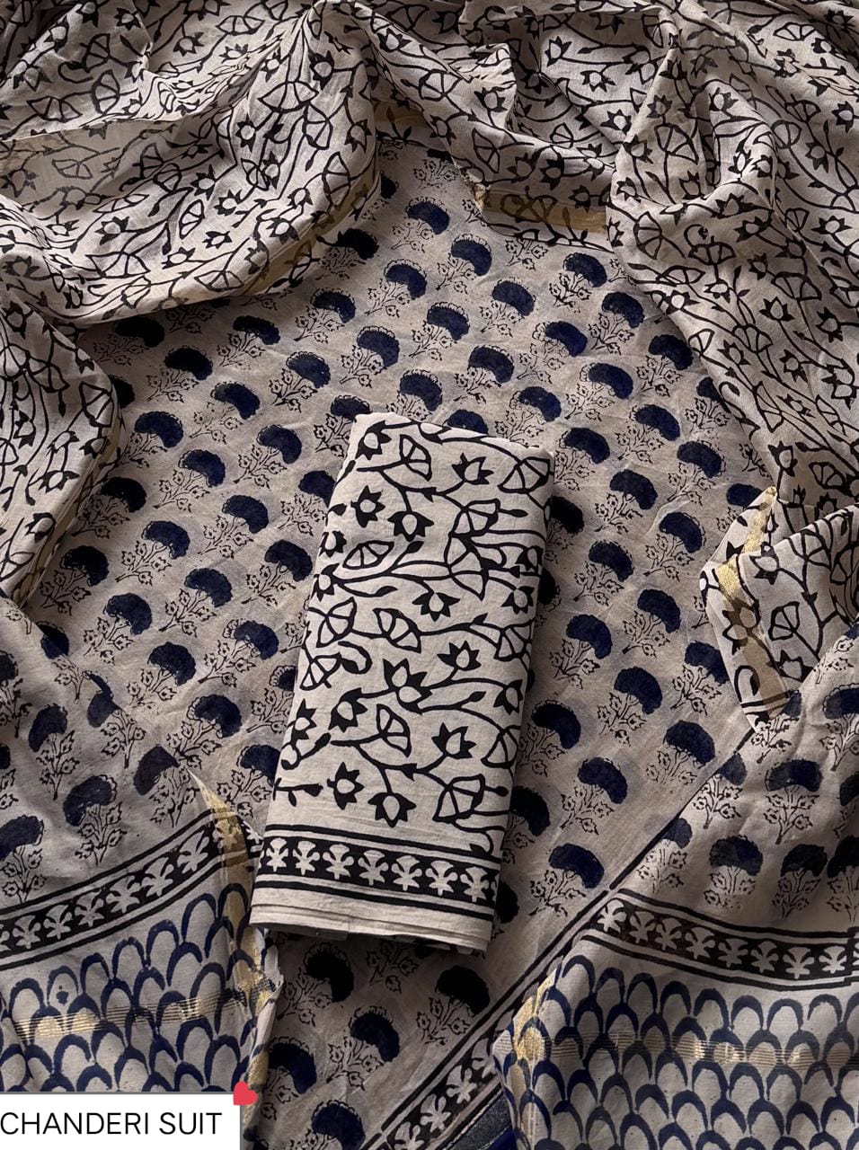 Hand block printed  Chanderi Silk suit