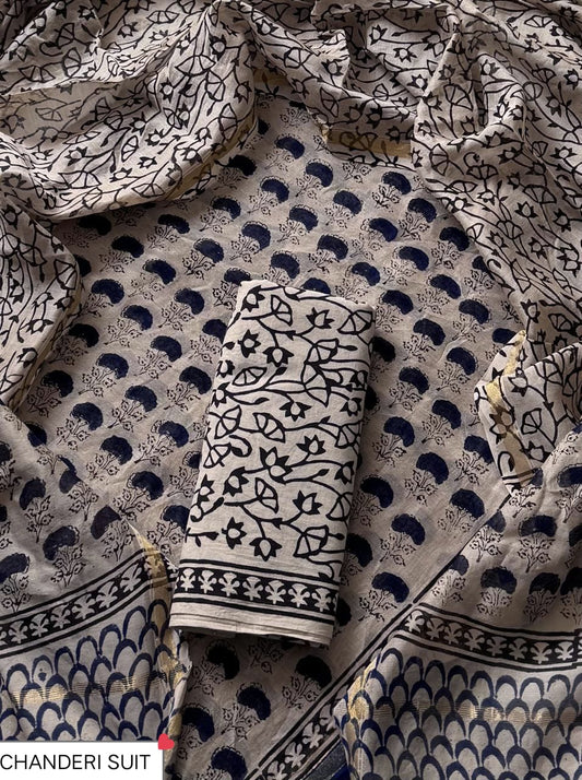 Hand block printed  Chanderi Silk suit