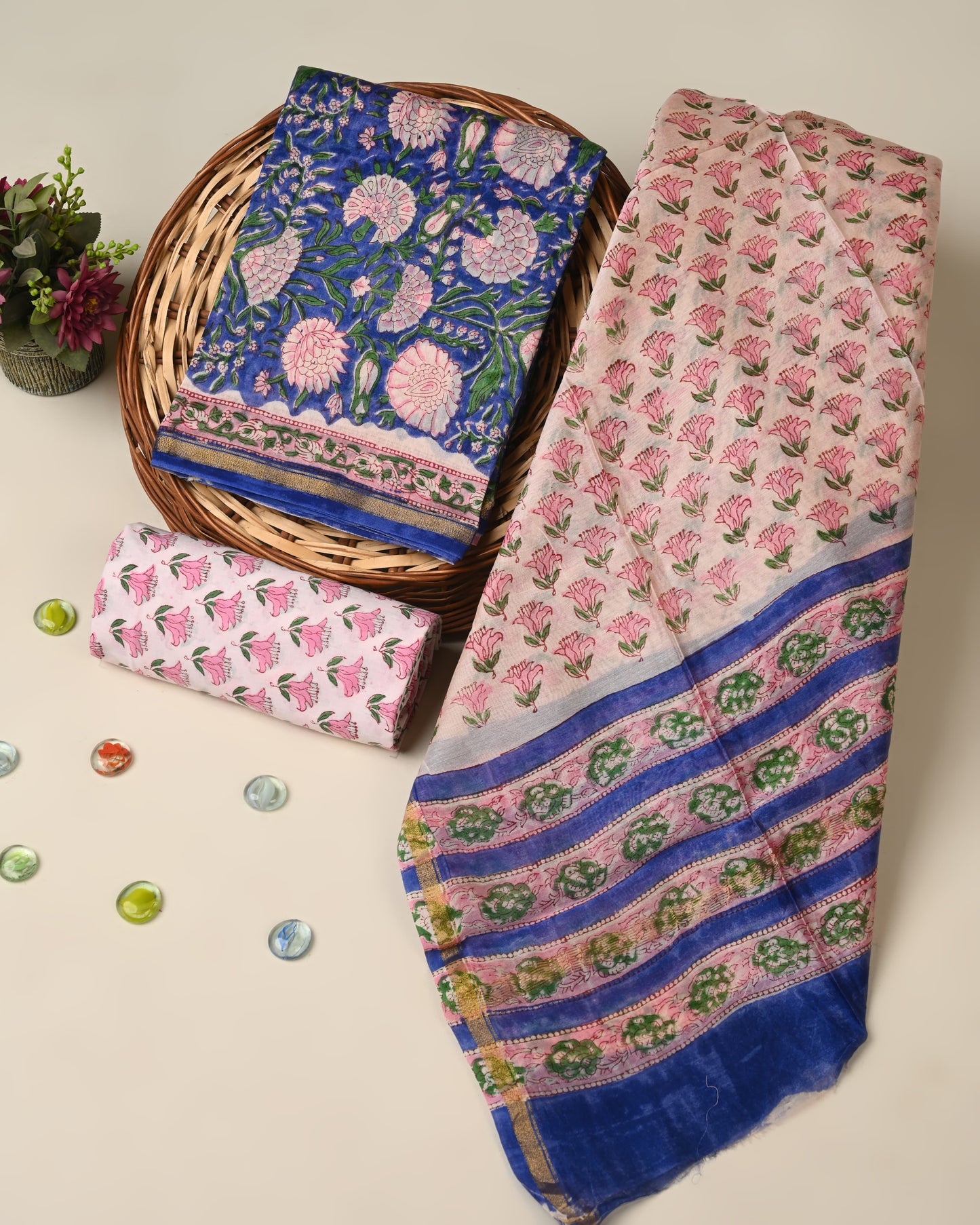 Hand block printed  Chanderi Silk suit