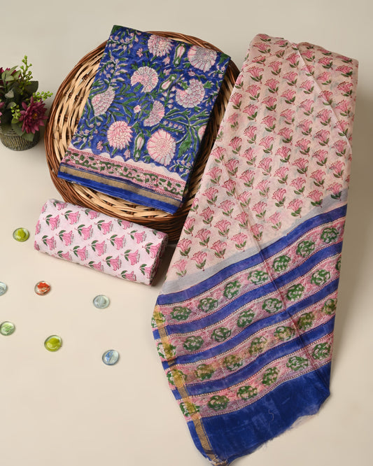 Hand block printed  Chanderi Silk suit