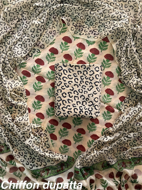 Traditional cotton suit with chiffon dupatta