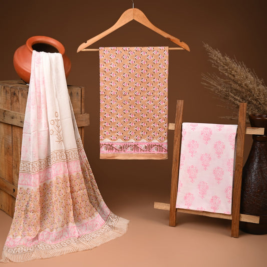 Traditional cotton suit with chiffon dupatta