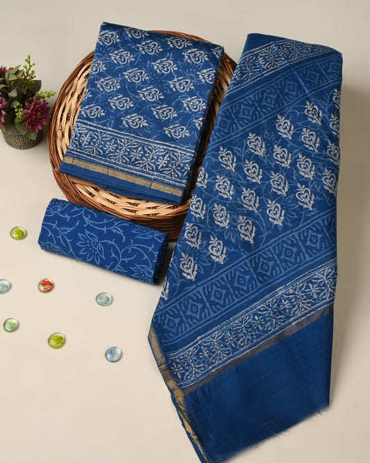 Hand block printed  Chanderi Silk suit