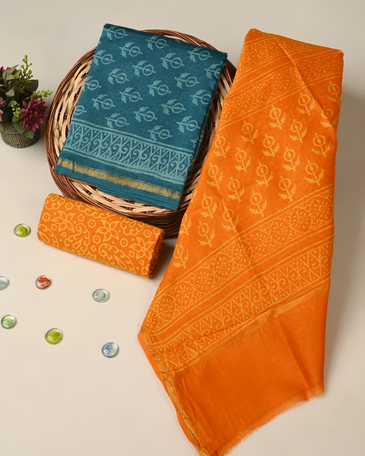 Hand block printed  Chanderi Silk suit