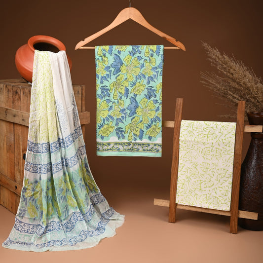 Hand craft cotton suit with chiffon dupatta