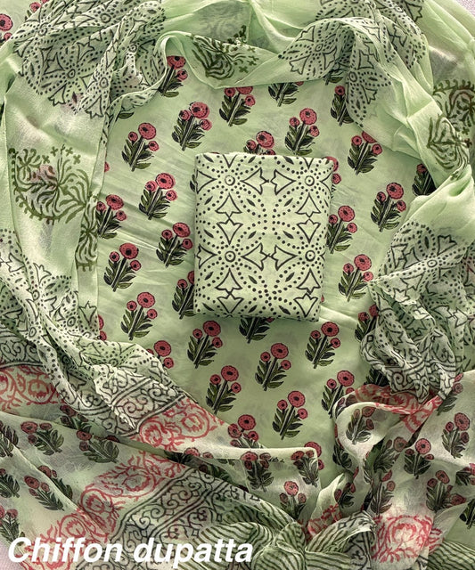 Traditional cotton suit with chiffon dupatta