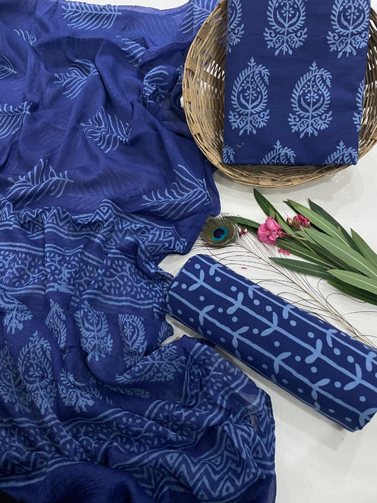 Traditional cotton suit with chiffon dupatta